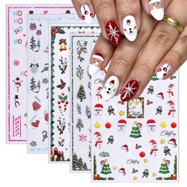 5 Sheets Christmas Nail Stickers 3D Self-Adhesive Dwarf Santa Claus Snowflake Xmas Trees Nail Decals Cute Elk Penguin Nails Design Stickers Winter Nails Supplies for Women Holiday DIY Manicure Decor