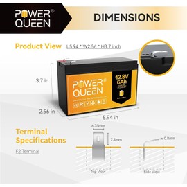 Power Queen LiFePO4 Battery 12V 6Ah, IP65 Protection, Deep Cycle Lithium Iron Phosphate Battery with Built-in 6A BMS & 2000+ Long Cycle Life Perfect for Kid Scooters, Power Tools, Camping