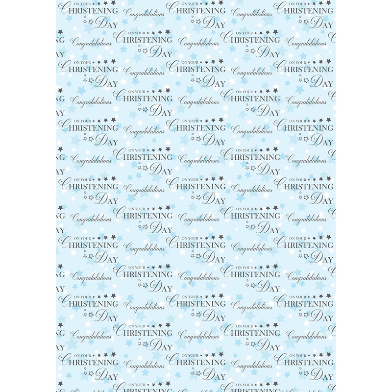 2 Sheets Congratulations On Your Christening Day Boy Wrapping Paper
