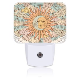 Uiaoiais Vintage Mystical Astrology Night Light, Sun and Moon Nightlight Plug into Wall with Dusk to Dawn Sensor for Kid Girls Boys Women Men Bedroom, Hallway, Kitchen, Bathroom, Stairs Decor