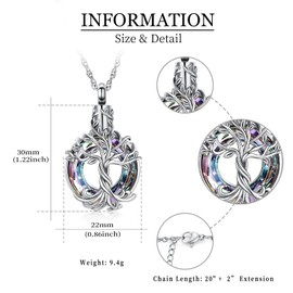 shajwo Tree of Life Cremation Urn Ashes Necklace for Women Men Circle of Life Cremation Crystals Ash Pendant Loved One Memorial Jewelry,Silver-Purple