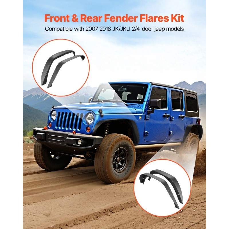 2007-2018 Jeep JK/JKU 2/4 Doors Car Deflectors Fine-Textured Black Paintable