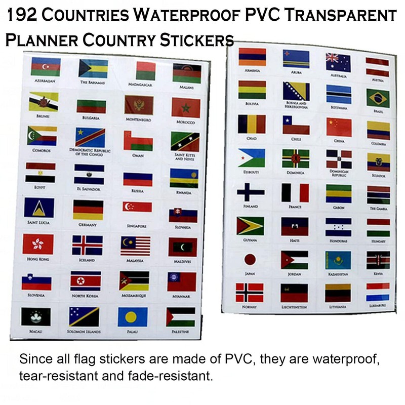 Taicols 384 Pcs World Flags Stickers, 192 Countries Waterproof PVC