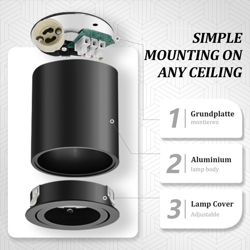 GeyouLux Surface-Mounted Spotlight GU10 Diameter 80 x 84 mm Ceiling