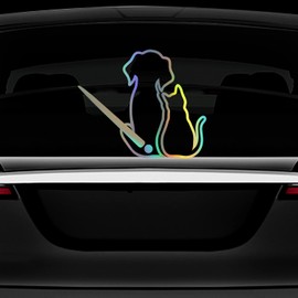 Leniutor Dog and Cat Rear Wiper Decal, Cute Animal Vinyl Waving Tail Wiper Sticker for SUV Car Rear Window Windshield Wiper Blade Decoration 8.46 x10.62 Inch (Dog&Cat, Holographic Silver)