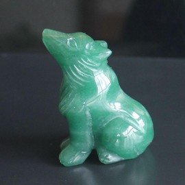 HLbshi Hand Carved Gemstone Crystal Wolf Figurine Animal Statue Carving Office Home Decor Collections 2'' (Green Aventurine)