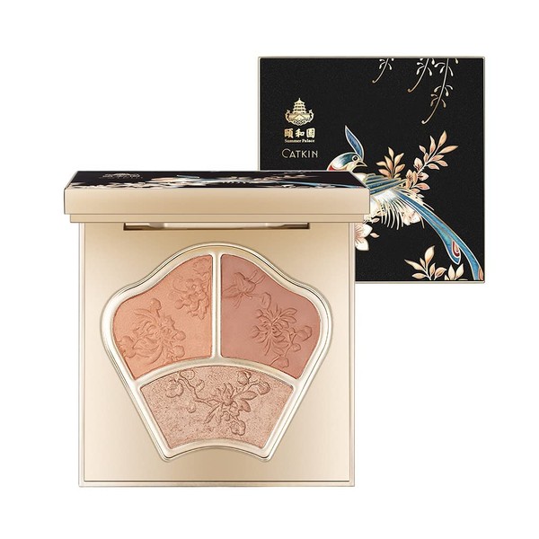 CATKIN X SUMMER PALACE Blusher Pink Nude Eyeshadow Palette Cheek Highlighter, 3-in-1 Moisturizing with Vitamin E Makeup Palette, 7.5g (C02)