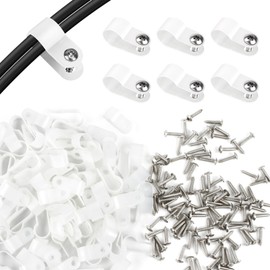 RGBZONE 120pcs 3/8 Inch White R-Type Cable Clips with Screws, Nylon Plastic Wire Clips for Indoor Outdoor Electrical Wire Cord Management (10.4mm, 3/8 Inch)