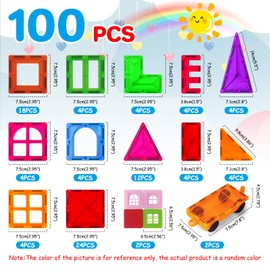 BEBOAN 100 Pcs Magnetic Tiles Building Blocks Toy Sets Gift for Kids Toddlers Girls Boys Ages 3-5/4-8+, Large Magnets Montessori 3D STEM Stacking Educational Toys for Sensory Play Preschool Learning