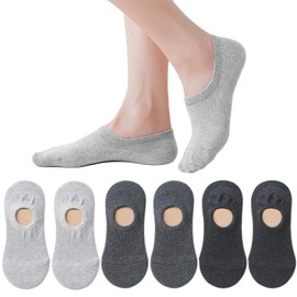 Caudblor Women's Summer Shallow Mouth Ankle Socks, No Slip Off, Foot Cover, Socks for Pumps, Cotton, Breathable, 8.7 - 9.8 inches (22 - 25 cm), Set of 6 Pairs, Black, White, Grey, 25.0-27.0 cm