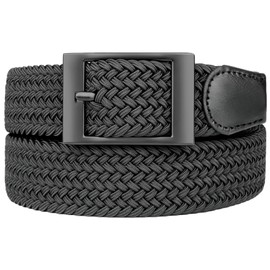 Bluecton Plus Size Belt Elastic Stretch Woven Braided Belt for Men/Women Big and Tall Black Square Business Buckle Size 51''