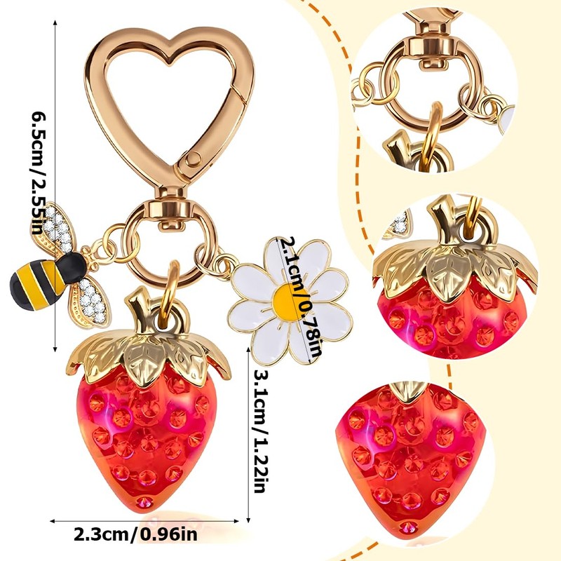 GONZTEL 1PscCute Strawberry Keychain Bag Charm Heart Keychain Strawberry Pendant