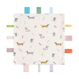 AmazingM Baby Tags Security Blanket, Sensory Soothing Blanket with Tags,Dotted Backing Taggies Blanket for 3-12 Months Boys and Girls. (Dogs)