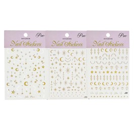 3 Sheets Gold Star Nail Stickers, Star and Moon Nail Stickers, Gold Nail Decals, Nail Art Stickers, Manicure Stickers, Self-Adhesive Nail Stickers, DIY Nails, Nail Supplies