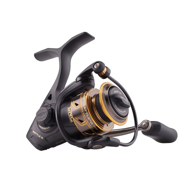 PENN Battle III Spinning Inshore/Nearshore Fishing Reel, HT-100 Front Drag, max of 25lb | 11.3kg, Made with Sturdy All-Aluminum Composition for Durability, 6000, Black Gold