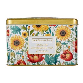 New English Teas Victorian Sunflower Tea Tin with 40 English Afternoon Teabags, Inspired by Embroidery & Textile Styles