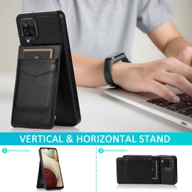 Phone Case for Samsung Galaxy A42 5G with Tempered Glass Screen Protector Credit Card Holder Wallet Cover Stand Leather Cell Accessories Glaxay A 42 G5 Gaxaly 42A S42 4G 2021 Cases Women Men Black