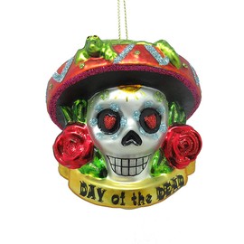 Kurt Adler Glass Day of The Dead Skull Ornament