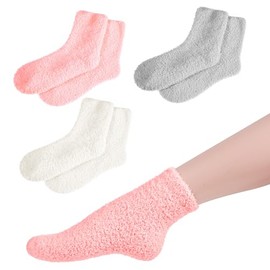 3 Pairs Gel Socks Soft and Comfortable Aloe Socks Fluffy Coral Fleece Lotion Sock Fit Moisturizing Sock for Repairing Softening Dry Cracked Heel Women Men（Pink White Gray