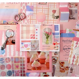 BLAZDEVE Scrapbook Kit with Scrapbooking Supplies Stickers, Aesthetic Scrapbook Paper, Washi Stickers, Tape, A6 Notebook Art Journaling Kit for Junk Journal DIY for Adults Teens (Sweetheart)
