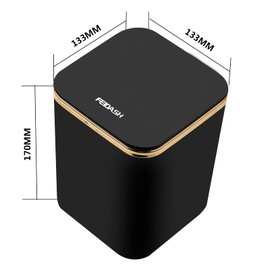 Small Table Bin with Lid, 2 L, Mini Table Waste Bin for Dining Room, Bathroom, Office, Bedroom, ABS, Lightweight Luxury (Black)