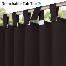 NICETOWN Outdoor Pool Curtain 95 inch Long for Patio Waterproof, Sticky Tab Top Thermal Insulated Blackout Drape Privacy Curtain for Lawn & Garden/Outdoor Living Divider, 1 Piece, W52, Toffee Brown