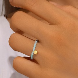 Star Dangling Charm Ring for Women S925 Sterling Silver Lucky Stone Beaded Link Chain Wrap Finger Band Adjustable Bands Stacking Rings Statement Promise Rings