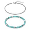 Sunongxin Hematite Bracelet, Stainless Steel Box Chain & Turquoise Beaded