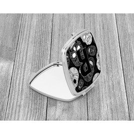 Caroline's Treasures CJ2008-RSCM Letter R Day of the Dead Skulls Black Compact Mirror Decorative Travel Makeup Mirror for Women Girls Gifts Pocket Makeup Mirror Folding Handheld