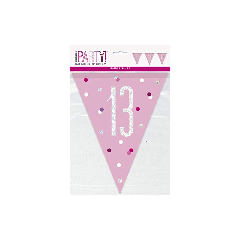 Unique 83448 Pink Plastic Pennant Banner-9' Silver | 1 Pc,