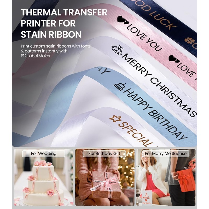 Phomemo P12 Satin Ribbon Label Tape Ribbon for Gift Wrapping,