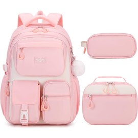 Scothen Backpack for Girls - Girls Backpack with Lunch Box & Pencil Pouch for Teen Kids, Laptop Backpack for Women, School Backpacks for Girl Elementary Middle High School Bookbag Daypack (Pink)