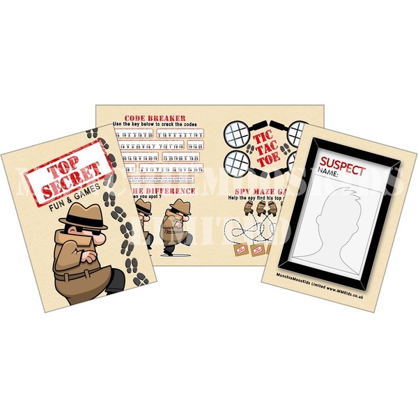 Pack of 12 - Top Secret Fun and Games Activity Sheets - Spy Detective Party Bag Books Fillers