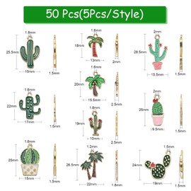 Airssory 50 Pcs 10 Styles Enamel Tropical Summer-themed Desert Plant Charm Coconut Tree Green Cactus Charms for Jewelry Making