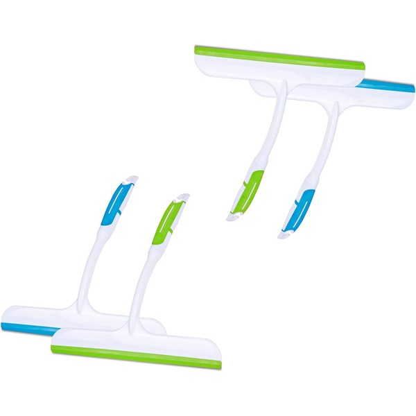 Pack of 4 practical squeegees with soft grip for glass/shower