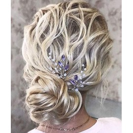 JWICOS Lavender Bridal Wedding Hair Pins Crystal Beads Hair Accessories for Brides and Bridesmaid Pack of 2
