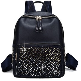 Zzfab Rhinestone Backpack Faux Leather Black