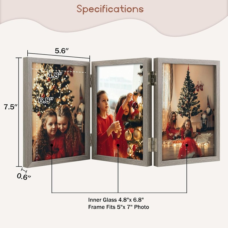 Space Art Deco Triple 5x7 Picture Frame, 3 5x7 Folding