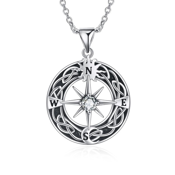 HELORET Compass Necklace Sun and Moon Compass Pendant Necklace Inspirational