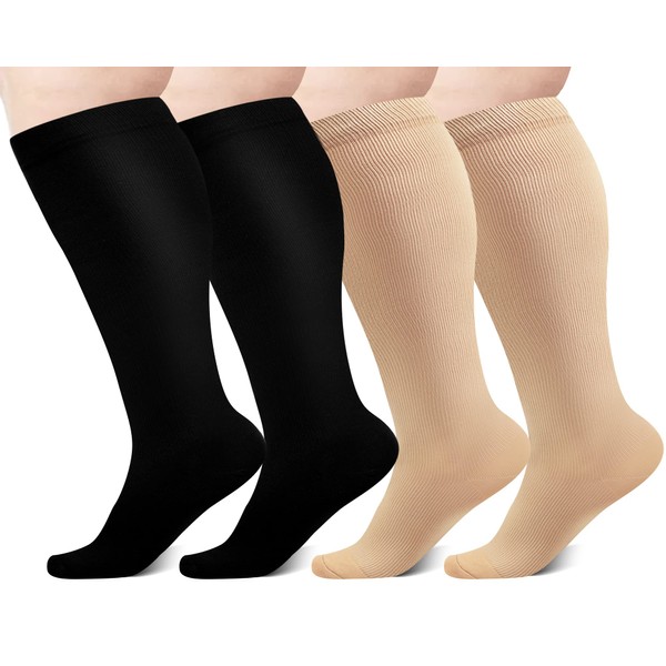 HLTPRO Plus Size Compression Socks for Women & Men(4 Pairs)