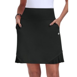 MoFiz Tennis Skort Women's Tennis Skirts Knee-Length Sports Skirt High Waist Stretch Golf Skirt Outdoor Skirt Sports Skirt with Inner Shorts, black