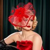 Zinniday Women Fascinators Hat Headband - Red Victorian 2025 Feather