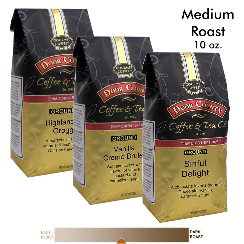 Gourmet Flavored Coffee Gift Set, Door County Coffee, 10oz Bags,