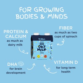 Willa's Organic Kid's Oat Milk with 8g Protein & 240g Calcium, Plant-Based Milk for Kids, Dairy-Free, Low Sugar, 2g Fiber – 8.25 oz, 16 Pack