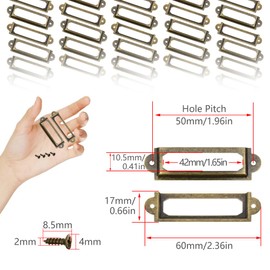 Ruidee Pack of 50 Metal Label Frames Vintage 60 x 17 mm Labels Card Frame Holder Furniture Drawer Label Holder with Screws Name Plate Label Frame for Office Library (60 x 17 mm/Bronze)