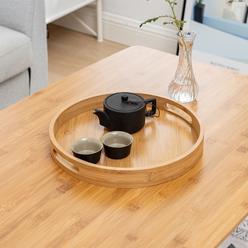Serving Tray Bamboo Wood Color Round Tray For Water Tea