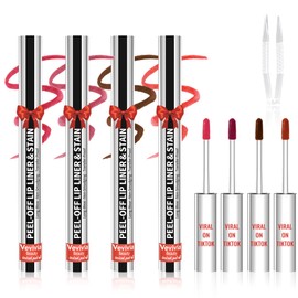 4pcs Lip liner Stain Peel Off,Lip Stain Waterproof Long Lasting,2-in-1 Lip Liner with Tweezer,Peel Off Lip Color,Stay On All Day,Perfect for Gift ,Highly Pigmented Color(Cocoa+Rose+Nude+Mauve)