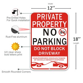 2 Pack Private Property No Parking Sign, Do not Block Driveway Sign, 18x12 Inches Violators Will Be Towed Away at Vehicle Owner's Expense Signs,Fade Resistant Reflective Aluminum