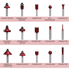 HSEAMALL 15PCS Router Bits 1/4 Set, Tungsten Carbide Router Woodworking Tool,Milling Cutter Power Tools Accessories Kit for Electric Router Trimmer