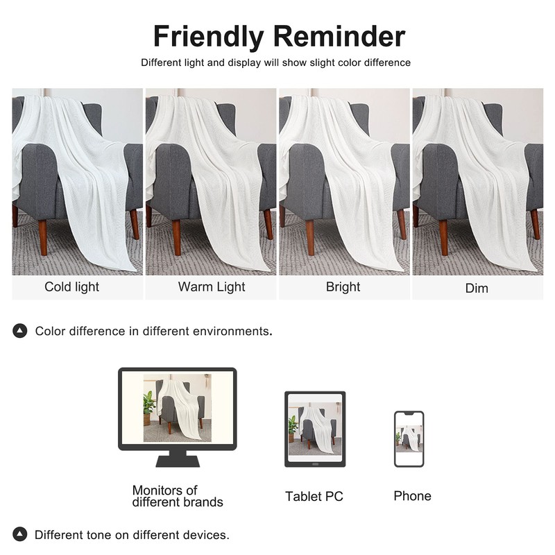 PiccoCasa 100% Cotton Knit Throw Blanket,Solid Lightweight Decorative Throws and